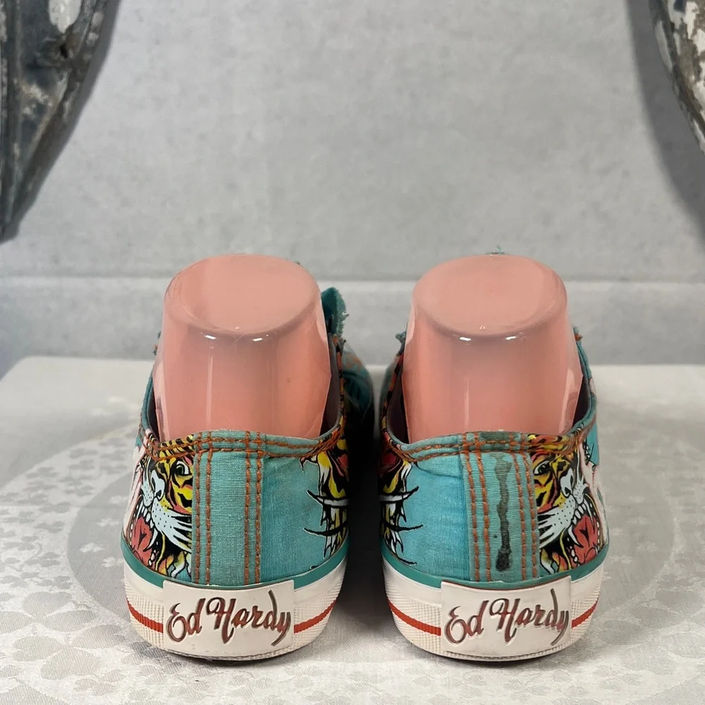 Ed Hardy Blue Sneakers with Tiger Art Size 8 - Picture 4 of 7